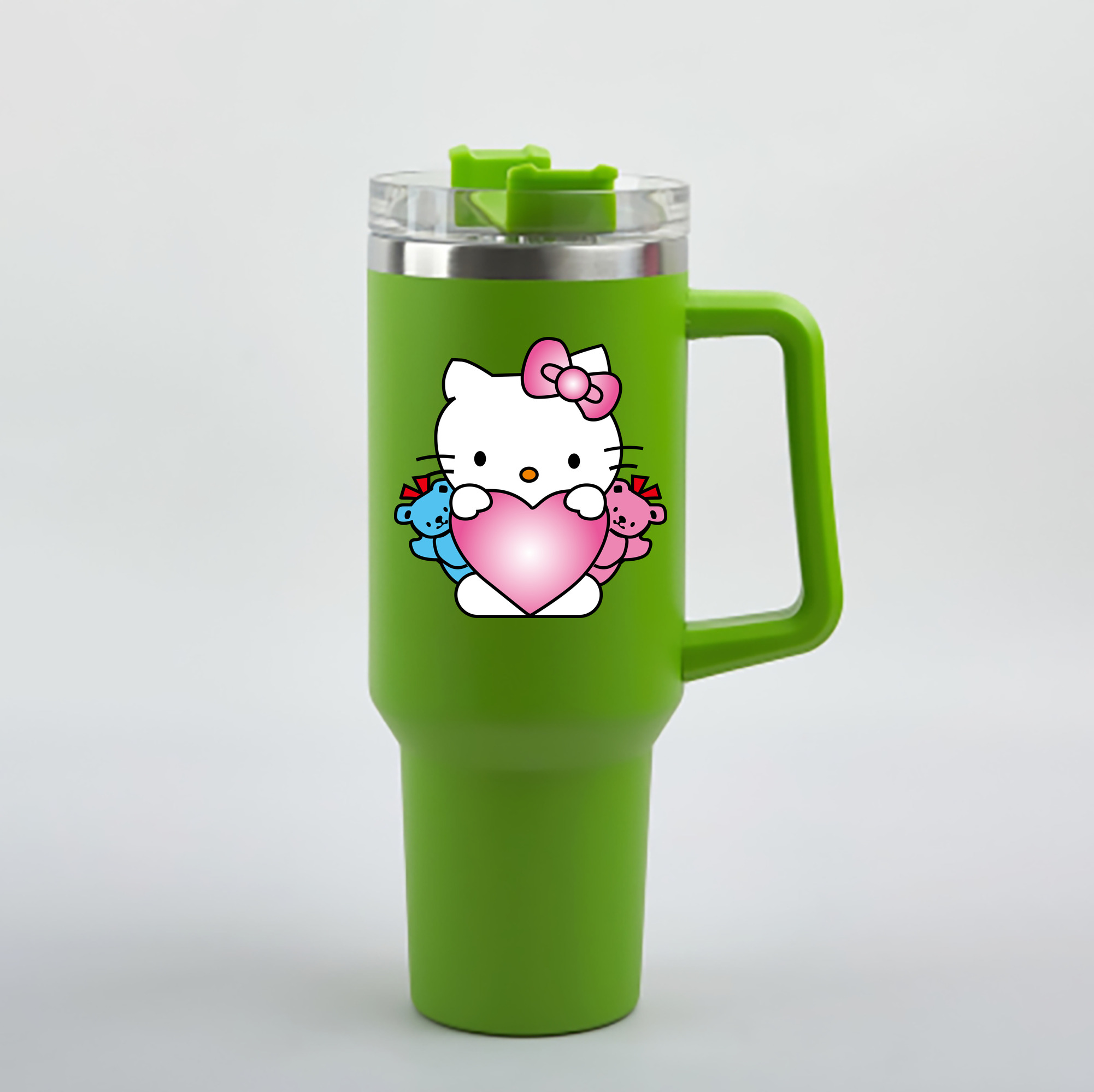 （画像用） Hello Kitty ハローキティ 1200mL車用タンブラー - クリスタルステッカー（プラスチックストロー付き）